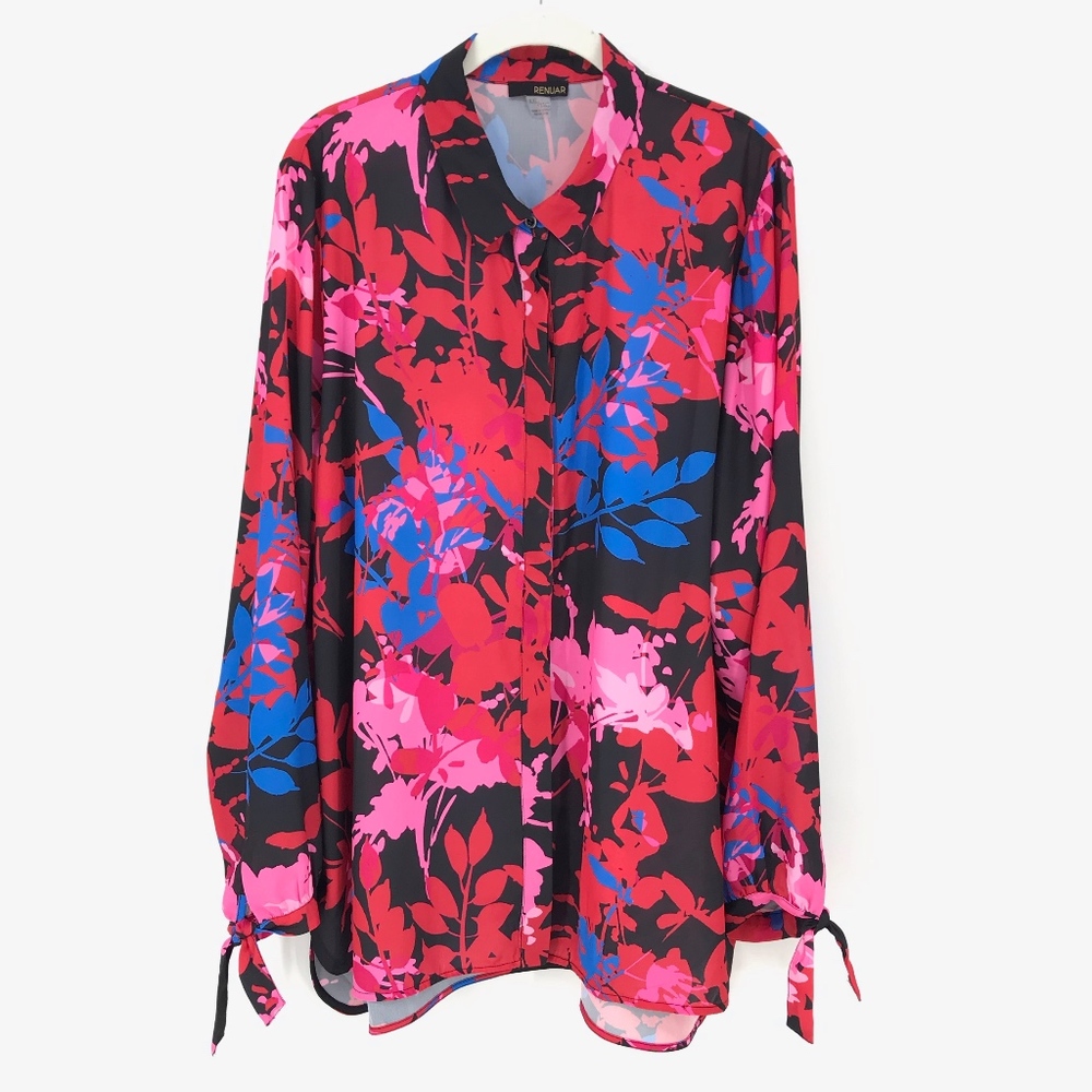 Pink Floral Button Down Long Sleeve Blouses